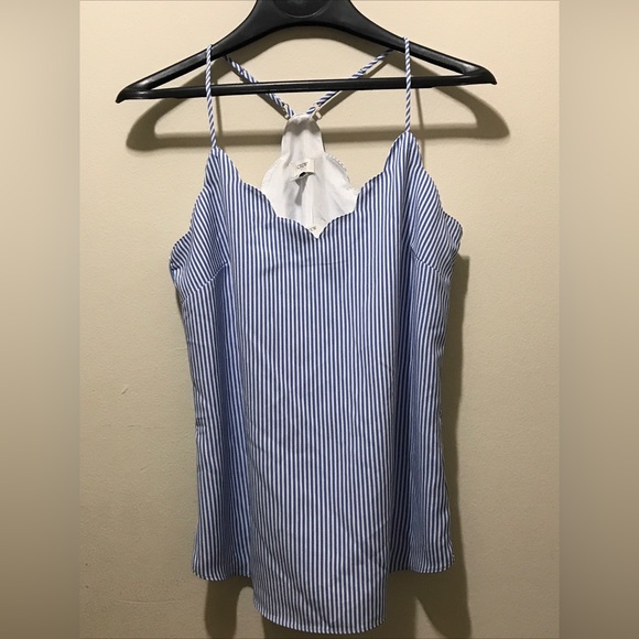 NWT J.crew Striped Scalloped Racerback Cami Top Women Blue White Striped Sz. 8 - Picture 6 of 8